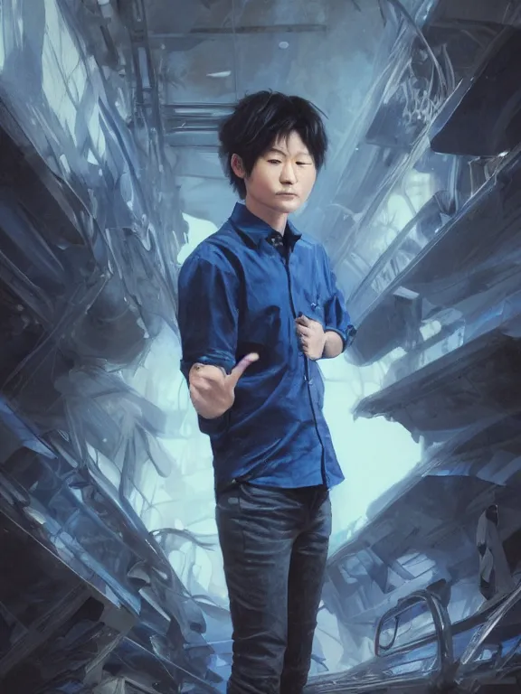 Prompt: photo of takahashi ryosuke wearing dark blue shirt, hyper detailed, digital art, trending in artstation, cinematic lighting, studio quality, smooth render, unreal engine 5 rendered, octane rendered, concept art, smooth, sharp focus, illustration, art by artgerm and greg rutkowski and alphonse mucha and wlop and krenz cushart