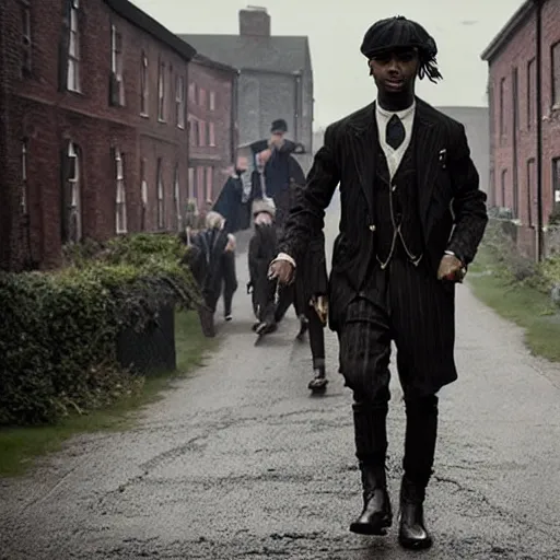 Image similar to playboi carti in peaky blinders 4 k the detailed super realistic