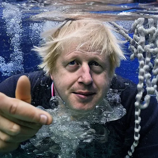 Image similar to Boris Johnson underwater, tangled in a fishing net