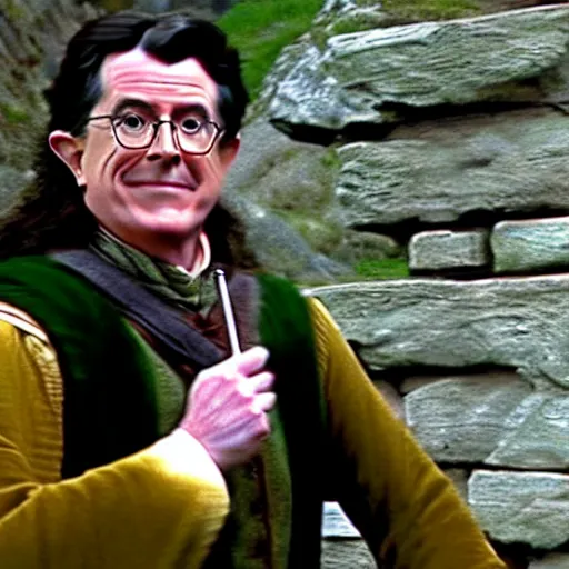 Image similar to stephen colbert as part of the fellowship of the ring