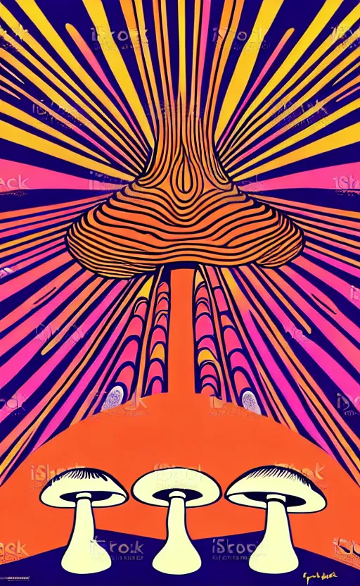 Image similar to psychedelic mushrooms wide angle shot, white background, vector art, illustration by frank frazetta