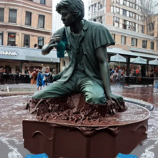 Image similar to liberty statue get sink on chocolate liquid rain, flooded with chocolate