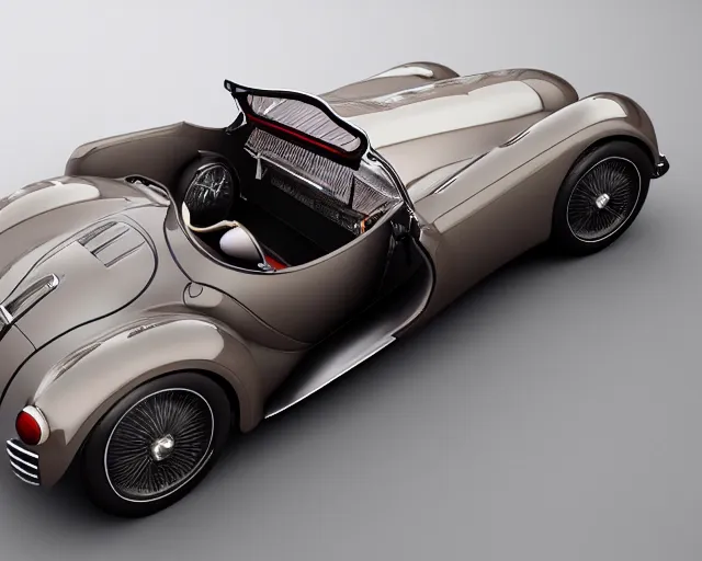 Image similar to a single bugatti type 5 7 sc atlantic and tesla roadster hybrid, dslr, cinematic, photorealistic, hyperdetailed