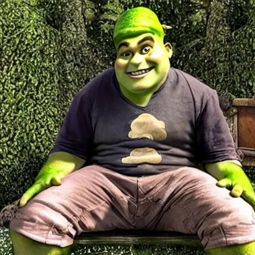 Prompt: Ethan Klein playing Shrek in the live action adaptation (2041)