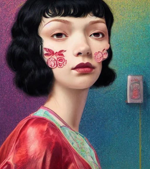 Image similar to beautiful girl, short black curly hair, round face : : by martine johanna and simon stalenhag and chie yoshii and casey weldon and guillermo del toro : : lake : : ornate, dynamic, particulate, rich colors, intricate, elegant, highly detailed, centered, artstation, smooth, sharp focus, octane render, 3 d