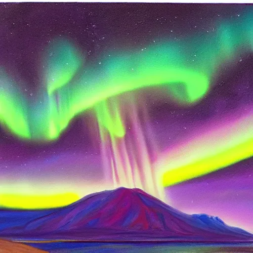 Prompt: portrait painting, aurora borealis background