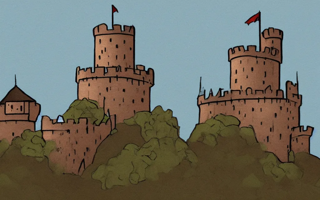 Prompt: a boring old castle illustration