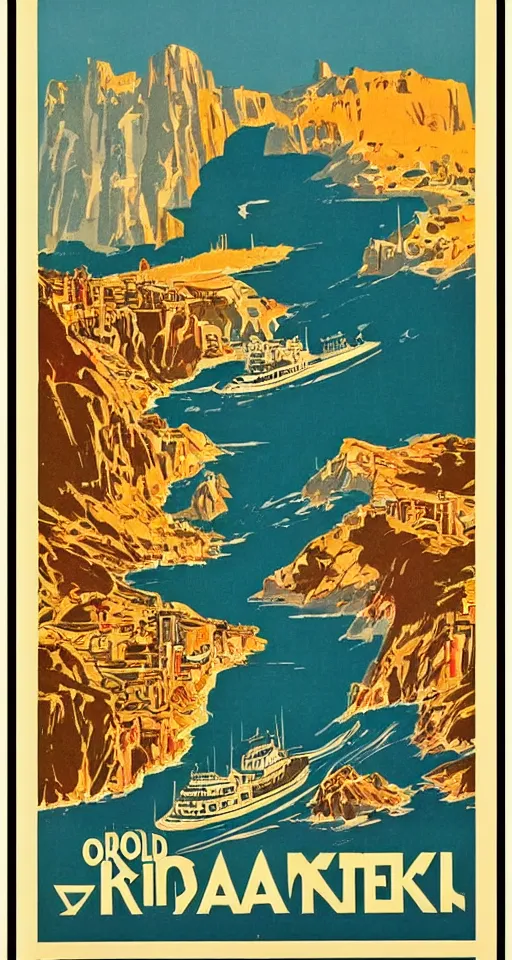 Prompt: vintage travel poster, old, creased