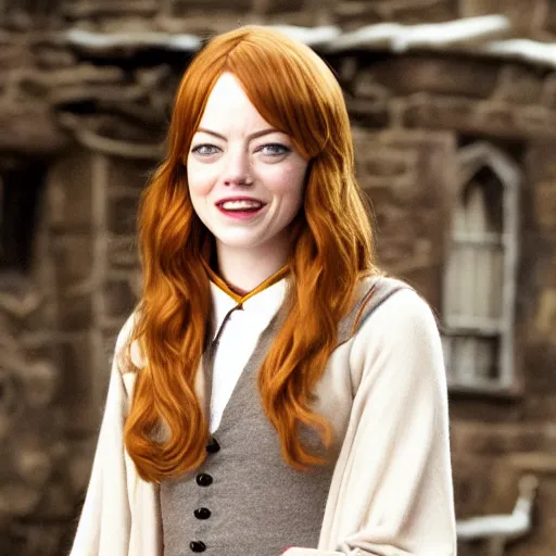 Image similar to emma stone as hermione granger in hogsmeade