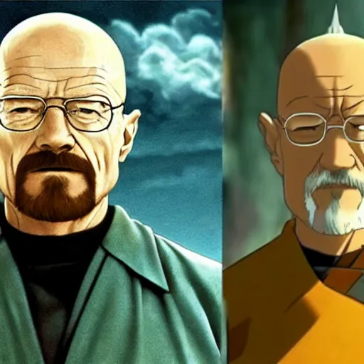 Image similar to Walter White in Avatar the Last Airbender, real photograph, screenshot from a movie