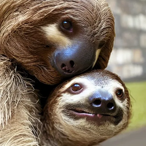 Image similar to a sloth kissing a dog