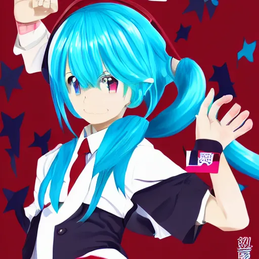 Image similar to hatsune miku running for president, political poster, anime style, pixiv