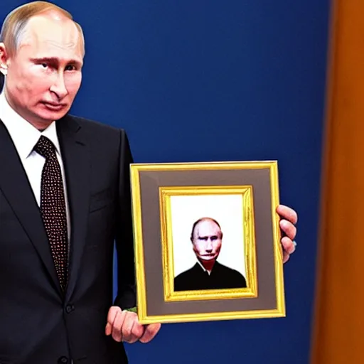 Image similar to putin is holding a picture of putin holding a portrait of putin