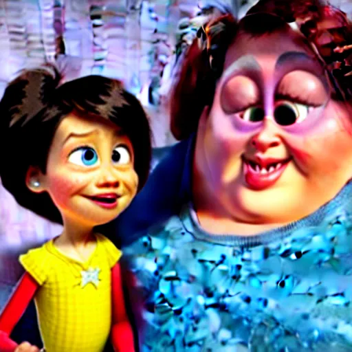 Image similar to pixar character transgender woman with down syndrome