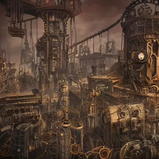 Image similar to steampunk machine city detailed matte painting gears clockwork intricate 4k 8k