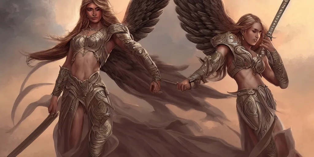 Image similar to female angel warrior. digital art, detailed by magali villeneuve