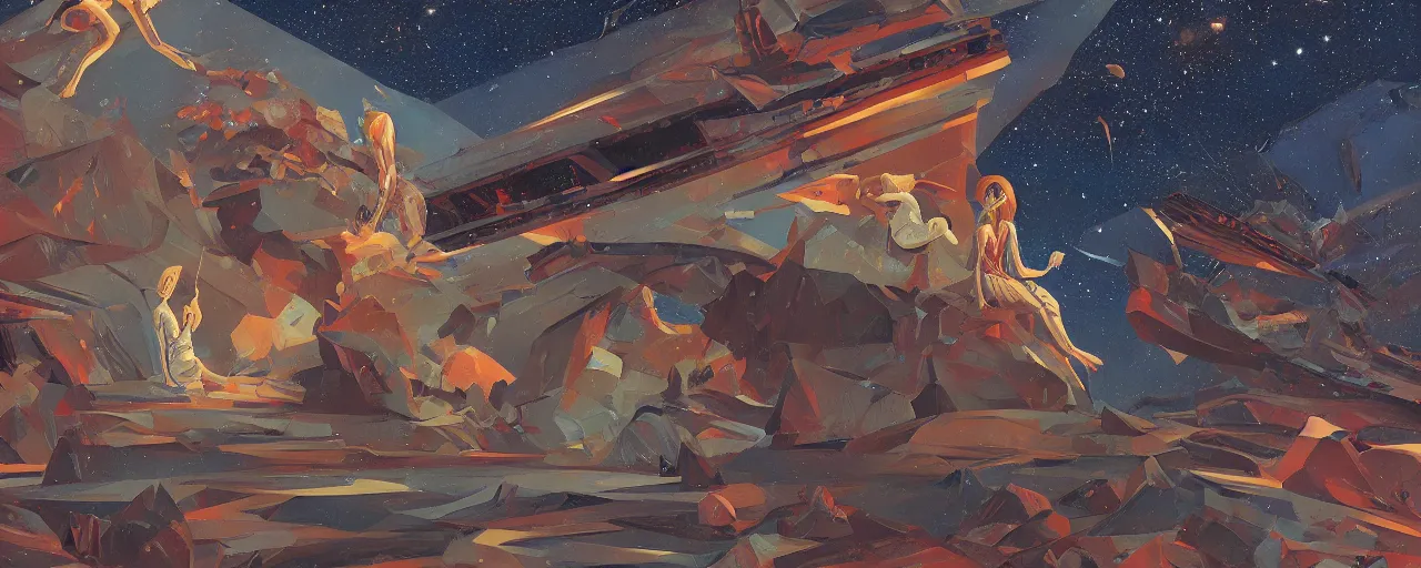 Prompt: collision of galaxies, artstation, intricate, highly detailed, digital painting, concept art, sharp focus, illustration by Edward Hopper and James Jean