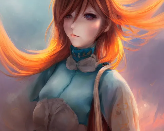Prompt: Anime girl with almond-shaped orange eyes that are like two flames with straight aquamarine hair and wide hips and pale skin and beautiful lips, fantasy art, in the style of Fernando Juarez, illustration, epic art, fantasy, intricate, elgant, amazing detail, digital painting, artstation, concept art, smooth, sharp focus