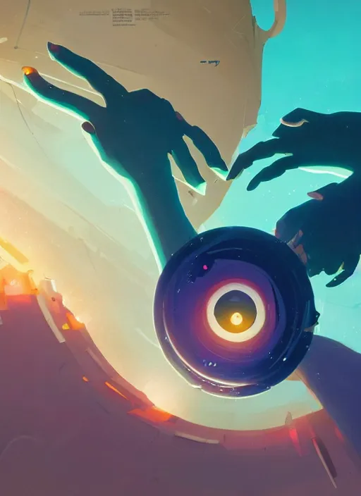 Prompt: zoomed out hand!!! with and eye in the center, floating in a spiraling abyss, scifi, liminal space, painted by pedro correa, cory loftis, james gilleard, atey ghailan, makoto shinkai, goro fujita, studio ghibli