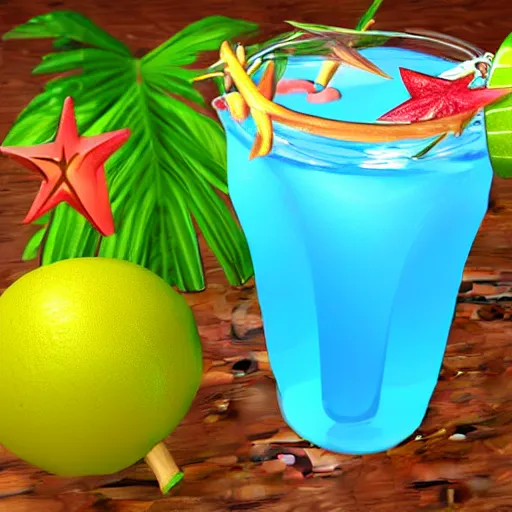 Image similar to tropical drink with starfruit, anime digital painting 3d render