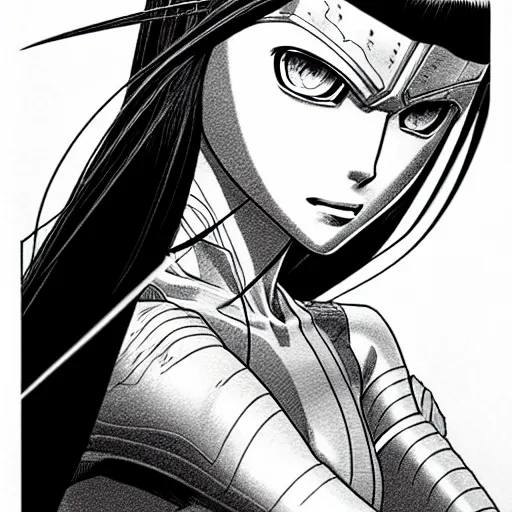 Image similar to alita by yukito kishiro. medium shot. black and white manga. pencil drawing.