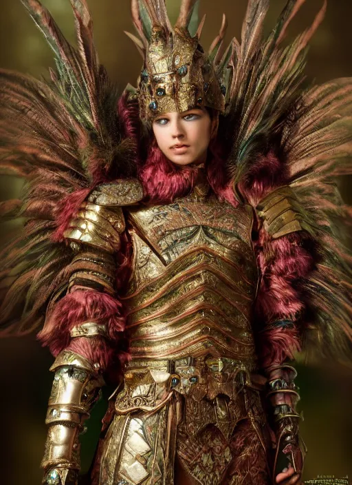 Prompt: a warrior princes in peacock armor, realistic details, cinematic lighting, 8K HD