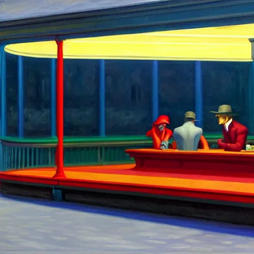 Image similar to Nighthawks by Edward Hopper, ultra realistic, HD,