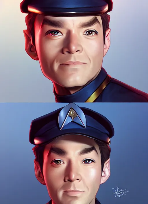 Image similar to cute star trek officer luke thomas, natural lighting, path traced, highly detailed, high quality, digital painting, by don bluth and ross tran and studio ghibli and alphonse mucha, artgerm