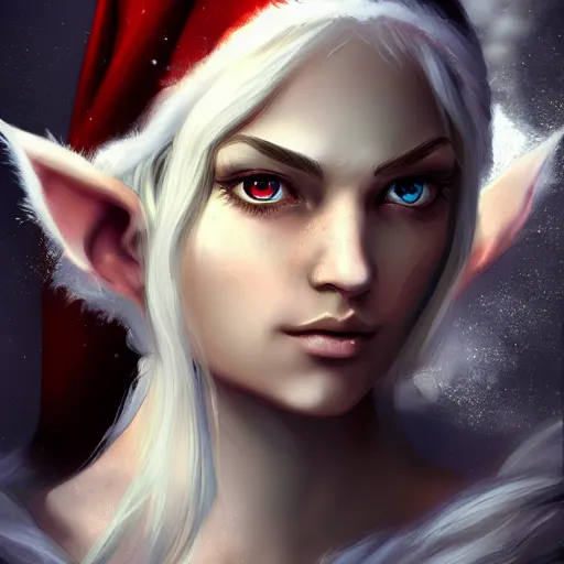Image similar to a fantasy portrait of a winter elf, semi - realism, very beautiful, high quality, digital art, trending on artstation