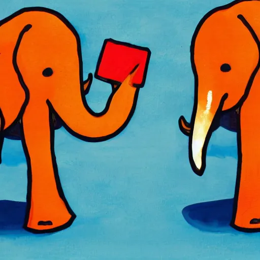 Image similar to orange elephant dancing on a bus internet art