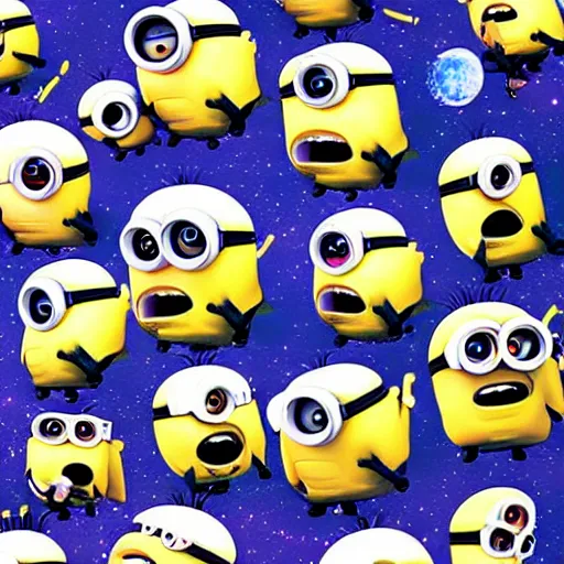 Image similar to digital art of minions in outer space