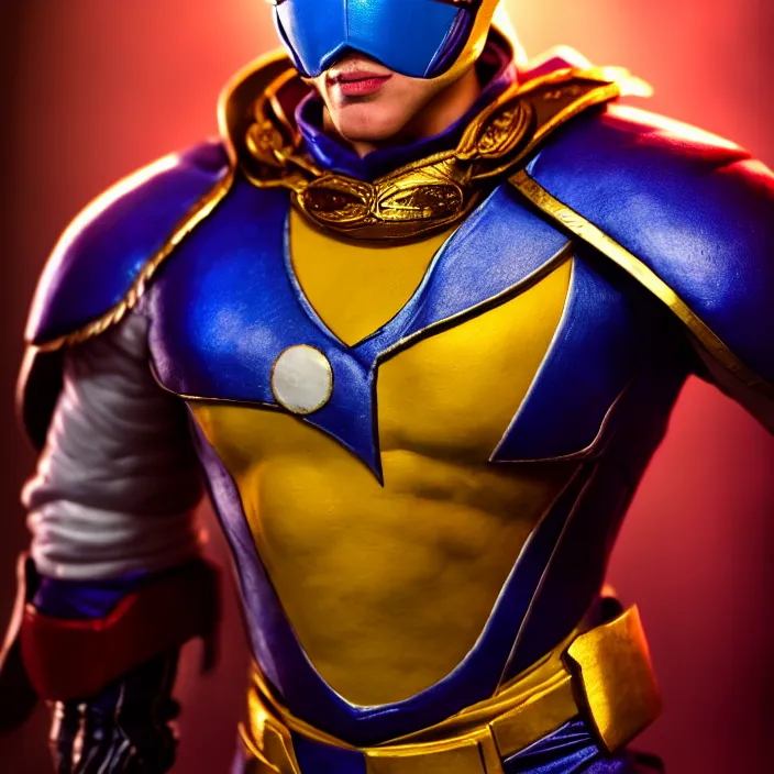 Image similar to cinematic portrait, captain falcon from super smash brothers, sheik mohammad ruler of dubai, head and chest only, thawan duchanee, masterpiece, cinematic composition, dramatic pose, beautiful lighting, sharp, details, hyper - detailed, hd, 4 k