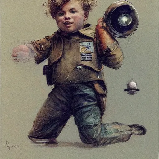 Image similar to (((((portrait of boy dressed as retro space explorer in an actionpose . muted colors.))))) by Jean-Baptiste Monge !!!!!!!!!!!!!!!!!!!!!!!!!!!