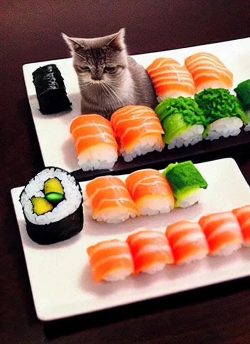 Image similar to clear photorealistic picture of adorable cats made out of sushi