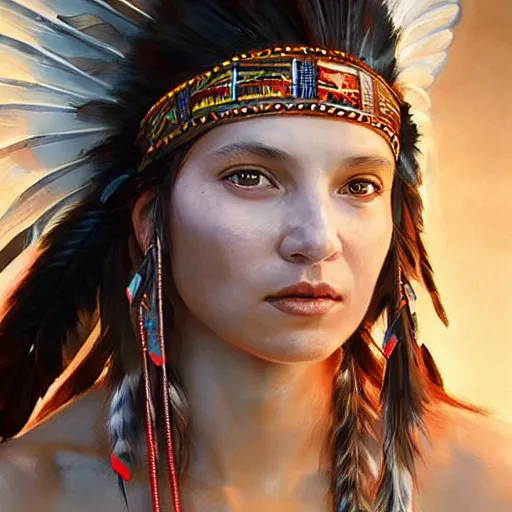 Image similar to Portrait of a Native American Goddess with angel wings, and a glowing halo, white lighting, digital art by Ruan Jia and Mandy Jurgens and Artgerm, highly detailed, trending on artstation, award winning,