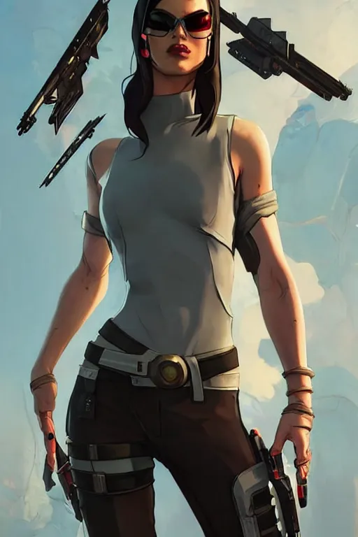 Image similar to gta character as aeon flux profile picture by greg rutkowski, dynamic pose, fortnite, flat matte painting, intricate, futuristic, fantasy, elegant, by stanley artgerm lau, greg rutkowski, thomas kindkade, alphonse mucha, loish, norman rockwell, fantasy lut, asymmetric, long hair, retro computer graphics, video game, fluid lines,