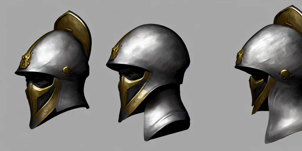 Prompt: sculls with heroic helmets front and side view, concept art
