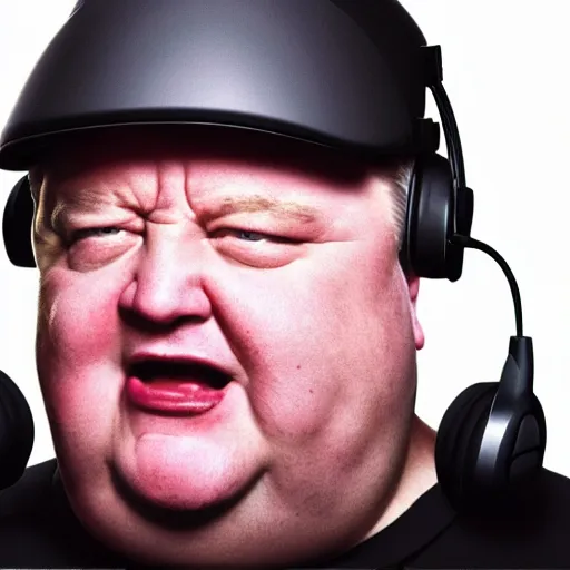 Image similar to obese David Lynch wearing a headset yelling at his monitor while playing WoW highly detailed wide angle lens 10:9 aspect ration award winning photography Twin Peaks