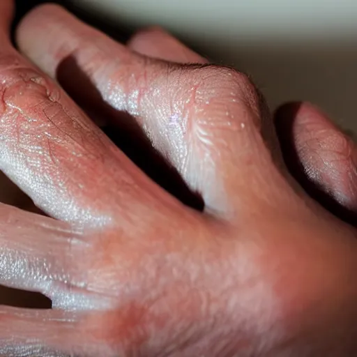 Image similar to sweating hands, macro, wide angle, elaborate, highly detailed, beautiful lighting