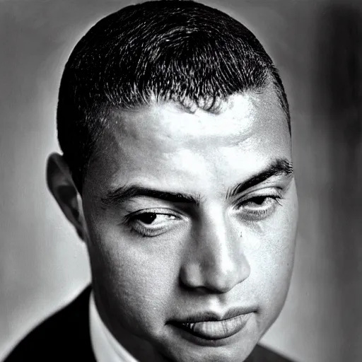 Image similar to head and shoulders of ronaldo luis nazario de lima by yousuf karsh, halo, high detail