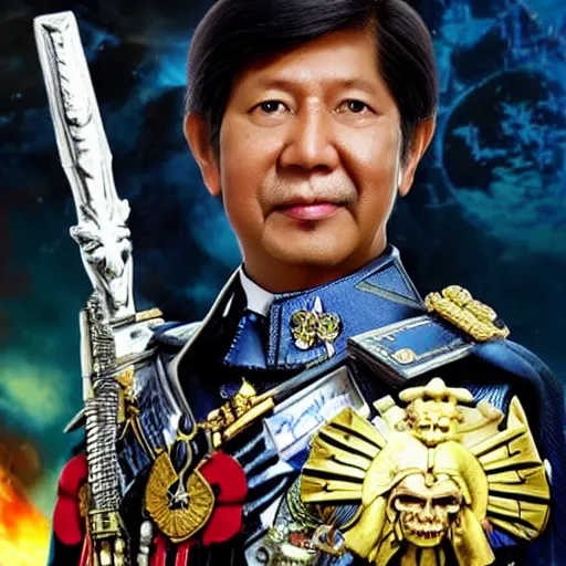 Image similar to God Emperor BongBong Marcos, Warhammer 4K ,