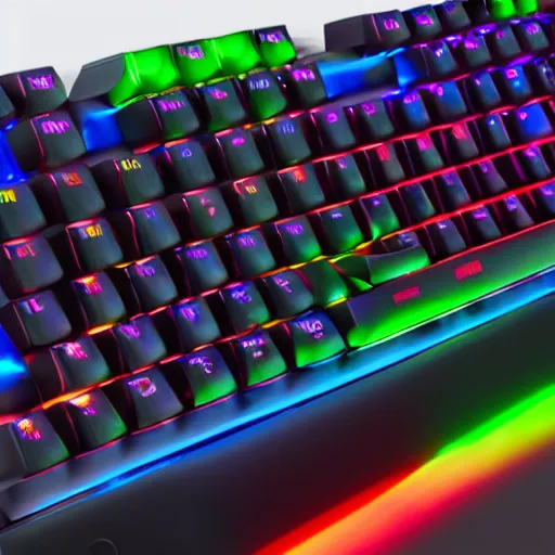 Image similar to mechanical keyboard made out of lava, raytracing, lens flare, 8k, bright colors