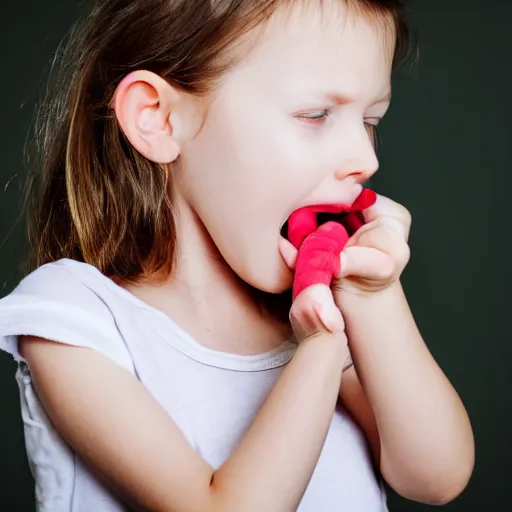 Image similar to girl with a hand climbing out of her mouth