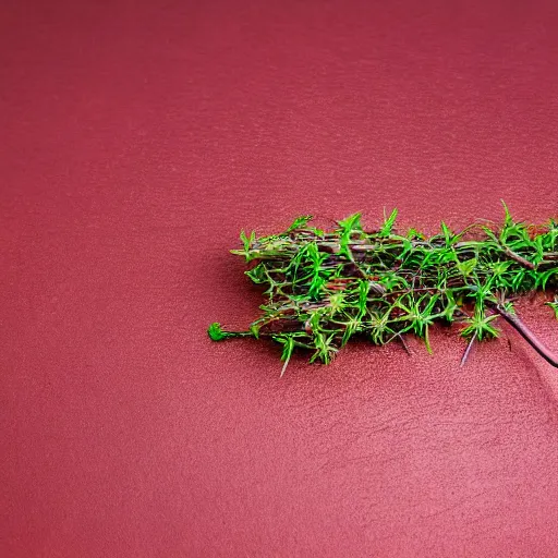 Prompt: high quality studio photography of a hyssop branch covered in blood, solid background