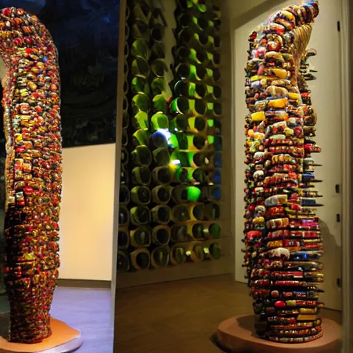 Image similar to natalie portman sculpture made out of wine bottles