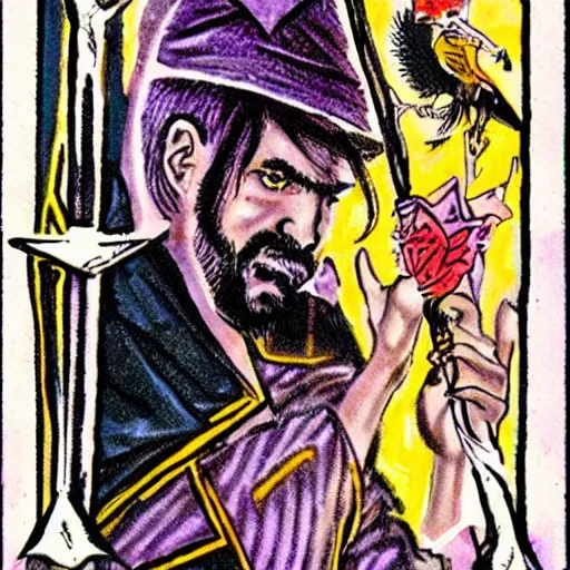 Image similar to ryder waite tarot card depicting charles manson