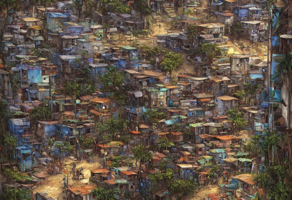 Prompt: photorealistic favela rio in by Justin Gerard