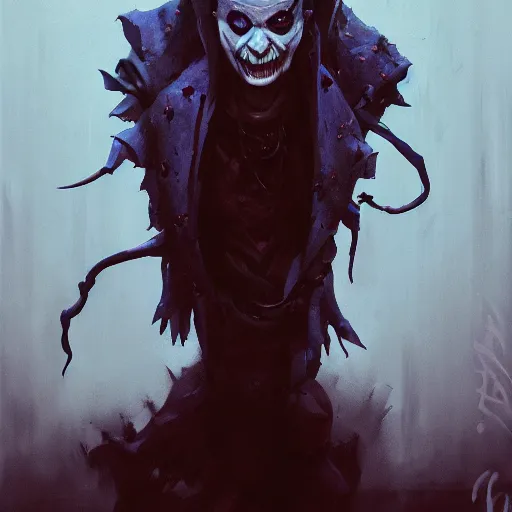 Image similar to full body portrait of villainous jester, dark, twisted, twisted. horror. highly detailed, cinematic lighting, digital art painting by greg rutkowski, trending on artstation