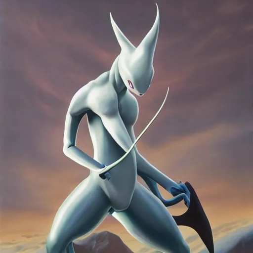 Image similar to Mewtwo (From Pokémon), elden ring boss, matte painting, detailed, elden ring, oil on canvas