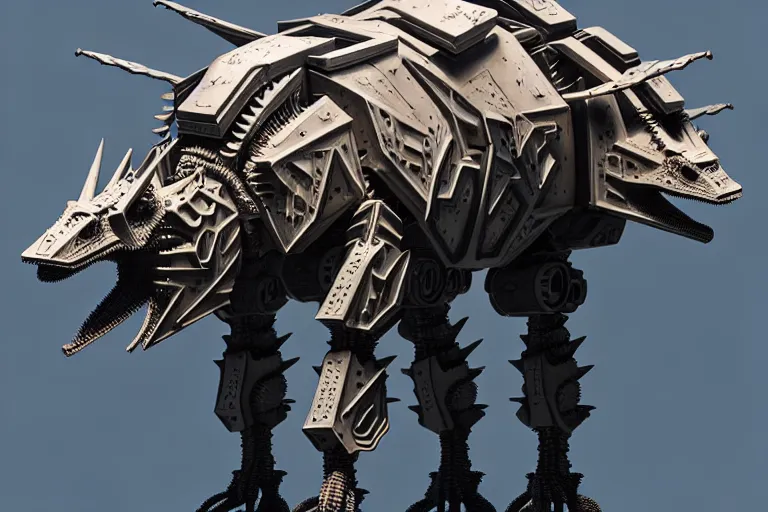 Prompt: stegosaurus in a cyborg mech suit, by alexandre ferra, zezhou chen, peter gric, mohamed reda and hr giger, hyper detailed line art, screen print, character concept art, realistic, coherent, octane render, zbrush central, behance hd, hypermaximalist